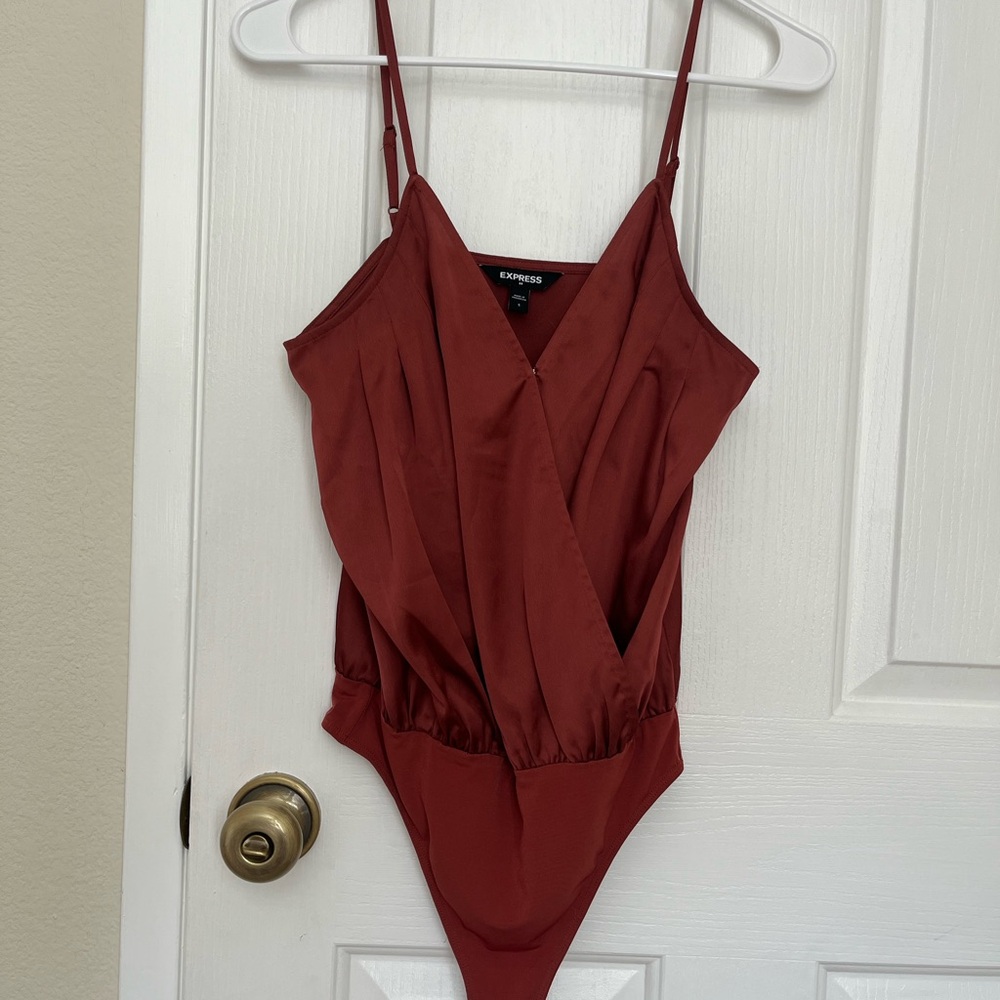 Express Girls' Rust Red Wrap-Front One-Piece Bodysuit